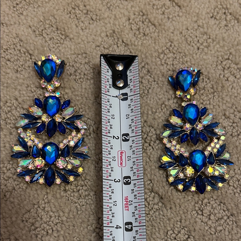 Elegant Blue and Gold Statement Earrings